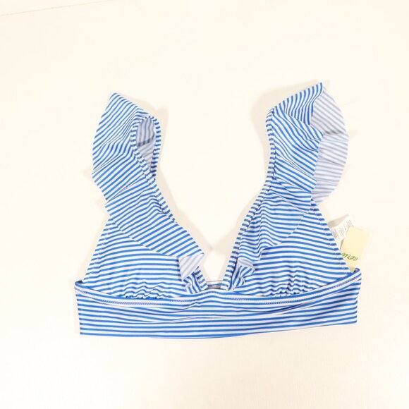 NWT Aerie Ruffle Longline Bikini Top in Blue Stripe - Picture 3 of 12